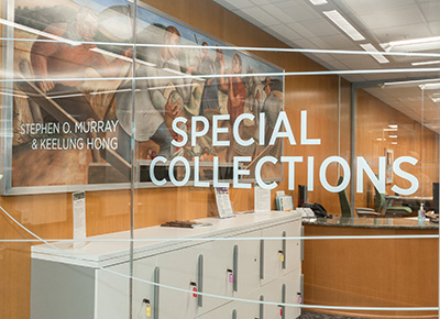 Special Collections glass room with a desk